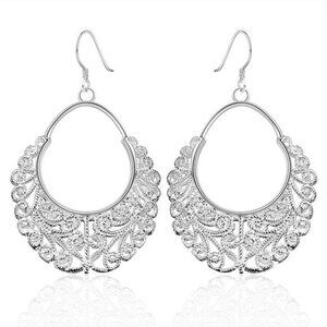 925 Sterling Silver Dangle Chandelier Hoop Pierced Earrings